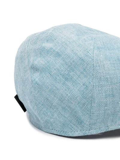 Borsalino Linen Flat Cap In Blue