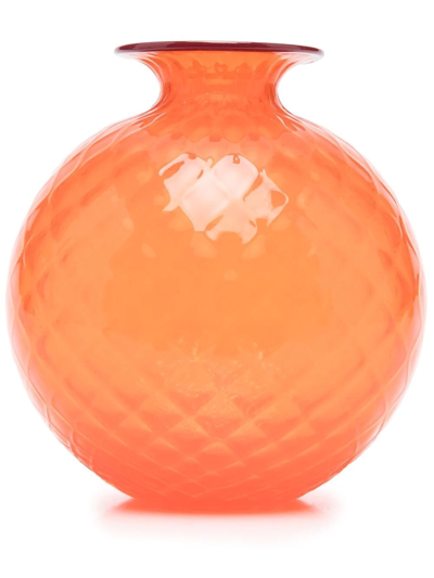 Shop Venini Diamond-embossed Rounded Glass Vase In Orange