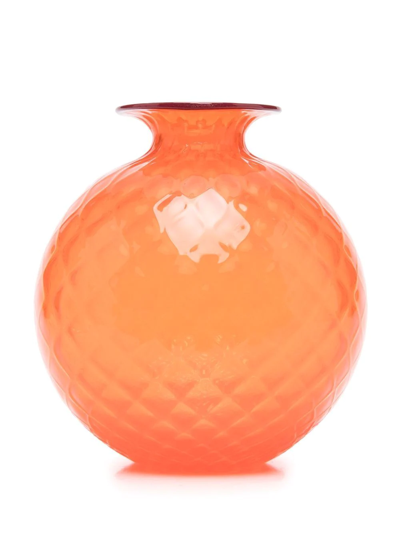 Shop Venini Diamond-embossed Rounded Glass Vase In Orange