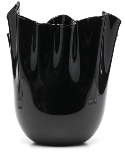 Shop Venini Draped Ceramic Vase In Black