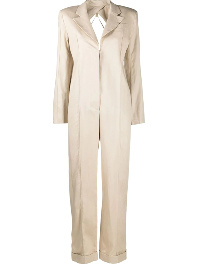 Shop Jacquemus Open-back Tailored Jumpsuit In Neutrals