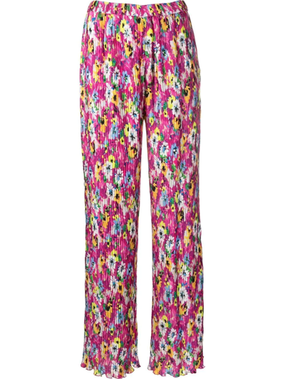 Shop Msgm Pleated Floral-print Trousers In Pink
