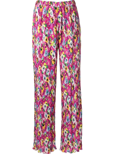 Msgm Womans Multicolor Floral Pleated Pants In Pink