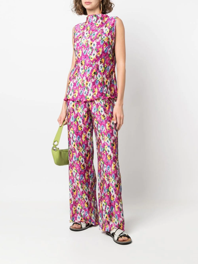 Shop Msgm Pleated Floral-print Trousers In Pink