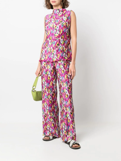 Msgm Womans Multicolor Floral Pleated Pants In Pink