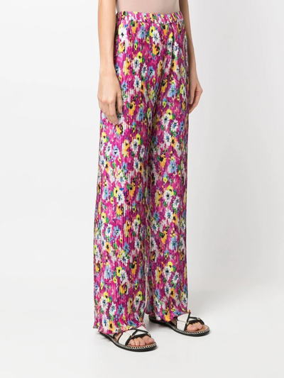 Msgm Womans Multicolor Floral Pleated Pants In Pink