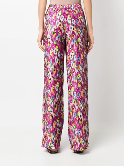 Msgm Womans Multicolor Floral Pleated Pants In Pink