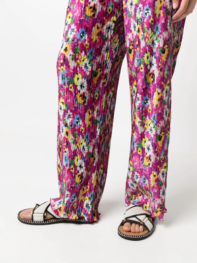 Shop Msgm Pleated Floral-print Trousers In Pink