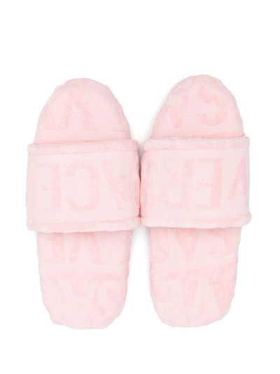 Versace Terry Cotton Logo-print Slippers In Pink
