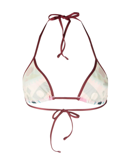 La Doublej Graphic-print Halterneck Bikini Top In Pink