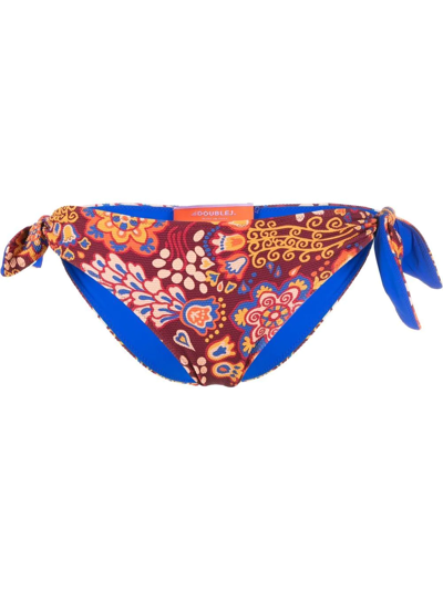 Shop La Doublej Bow Floral-print Brief In Blue