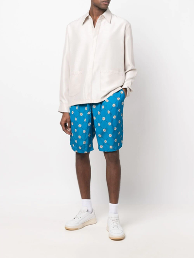 Shop Marni Daisy-print Track Shorts In Blue