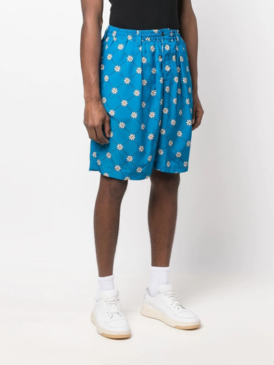 Shop Marni Daisy-print Track Shorts In Blue