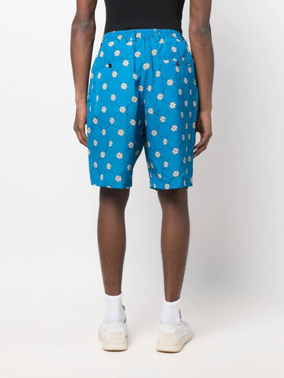 Shop Marni Daisy-print Track Shorts In Blue