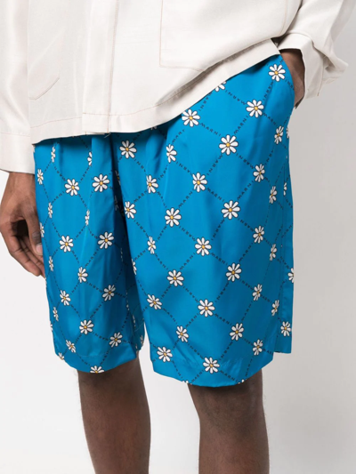 Shop Marni Daisy-print Track Shorts In Blue