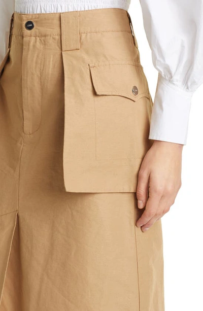 Shop Ganni Organic Cotton & Linen Cargo Skirt In Tigers Eye