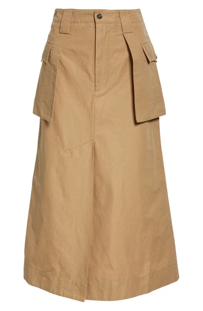 Shop Ganni Organic Cotton & Linen Cargo Skirt In Tigers Eye