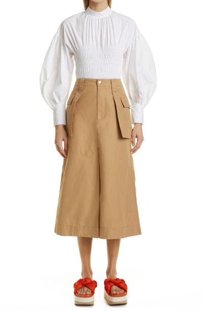 Shop Ganni Organic Cotton & Linen Cargo Skirt In Tigers Eye