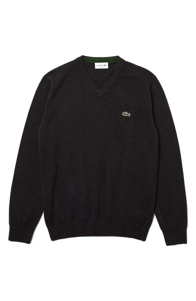 Shop Lacoste V-neck Cotton Sweater In Black