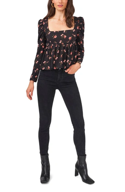 Shop 1.state 1. State Long Sleeve Square Neck Blouse In Black/ Multi
