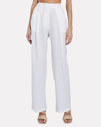 Shop Aexae Linen High-rise Straight-leg Pants In White
