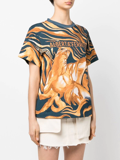 Shop Alberta Ferretti Graphic Logo-print Cotton T-shirt In Blau