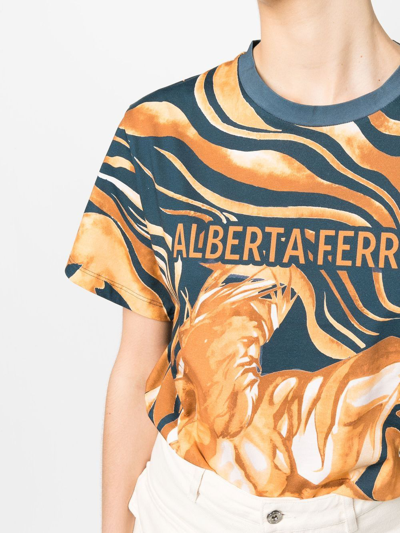 Shop Alberta Ferretti Graphic Logo-print Cotton T-shirt In Blau