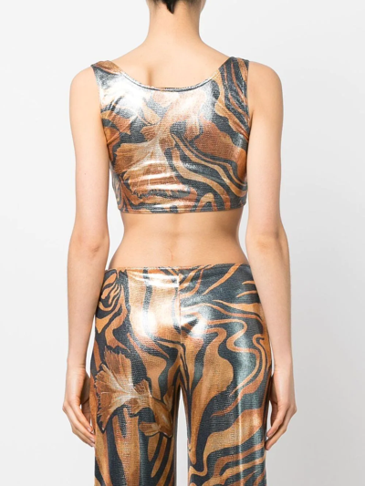 Alberta Ferretti Swirl Print Metallic Crop Top In Grau
