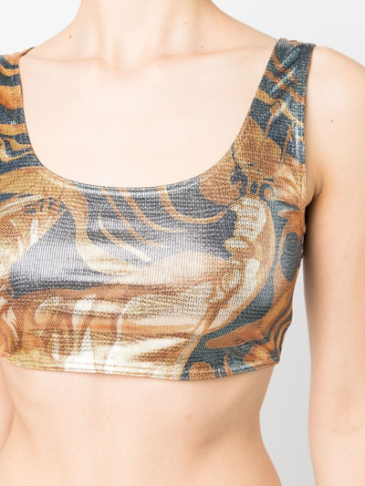 Alberta Ferretti Swirl Print Metallic Crop Top In Grau