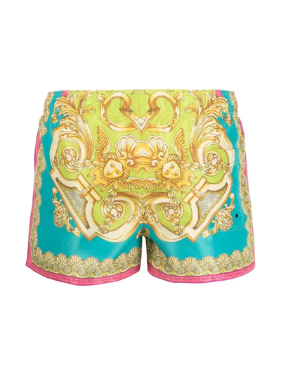 Shop Versace Baroque-print Drawstring Swim Shorts In Blau