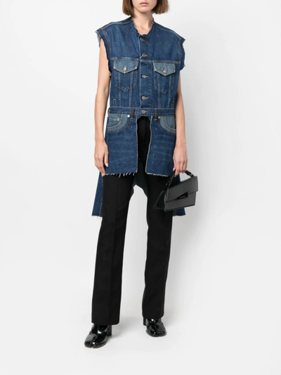 Shop Maison Margiela Longline Asymmetric Denim Vest In Blau