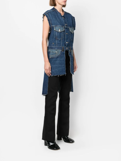 Shop Maison Margiela Longline Asymmetric Denim Vest In Blau