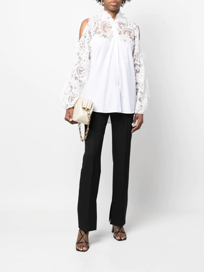 Shop Ermanno Scervino Lace-panelling Cold-shoulder Blouse In Weiss