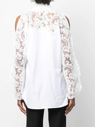 Shop Ermanno Scervino Lace-panelling Cold-shoulder Blouse In Weiss