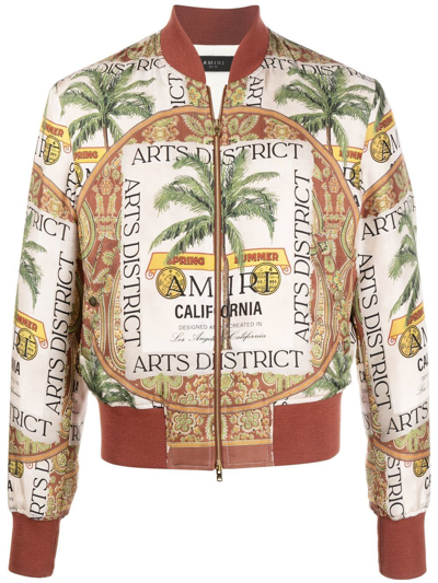 Shop Amiri Graphic-print Silk Bomber Jacket In Nude