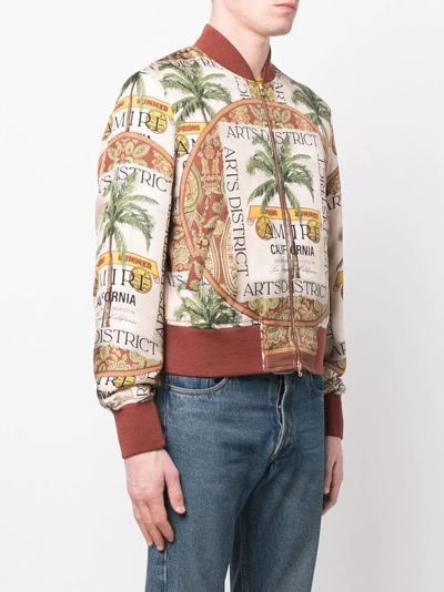 Amiri Rum Label Silk Twill Bomber Jacket In Nude