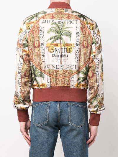 Shop Amiri Graphic-print Silk Bomber Jacket In Nude