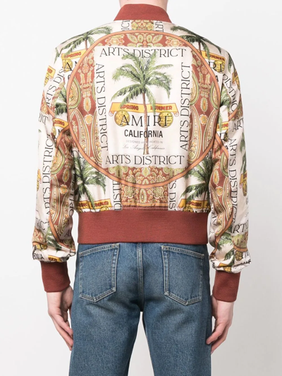 Amiri Rum Label Silk Twill Bomber Jacket In Nude