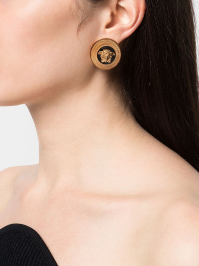 Shop Versace Medusa Round Earrings In Gold