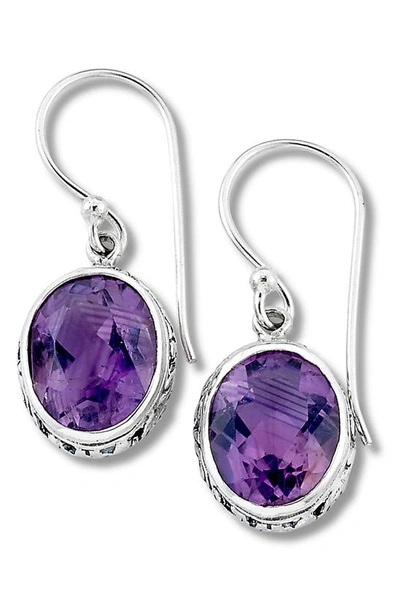 Shop Samuel B. Sterling Silver Oval Amethyst Earrings In Purple