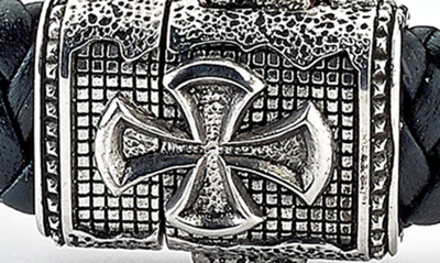 Samuel B. Sterling Silver Cross Leather Bracelet In Blue