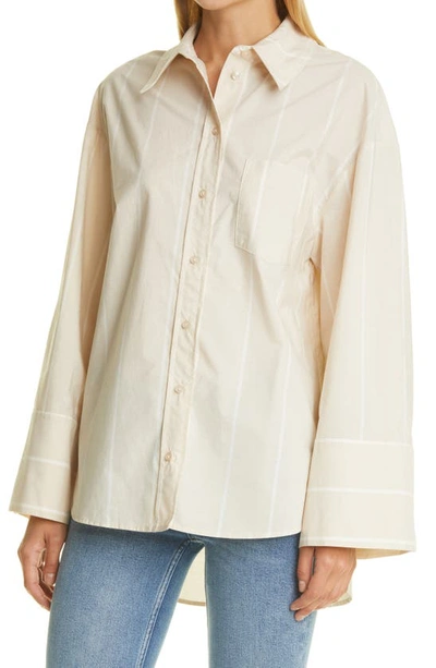 Shop Anine Bing Allie Camel Stripe Organic Cotton Button-up Shirt In Multi