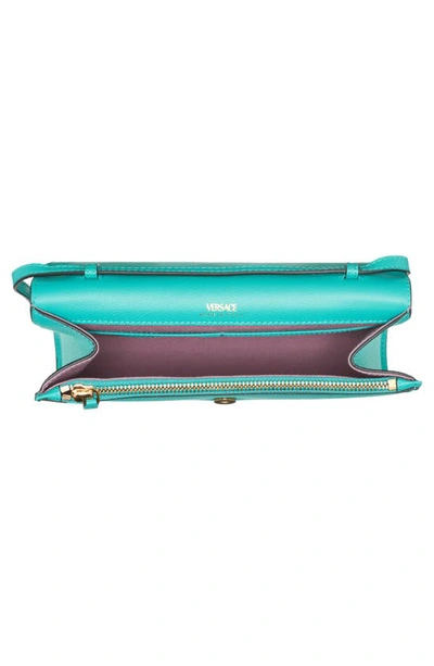 Shop Versace La Medusa Leather Wallet On A Strap In Turquoise- Gold