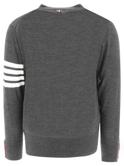 Thom Browne V-neck Cardigan With 4-bar Stripe In Medium Grey Merino In Grey