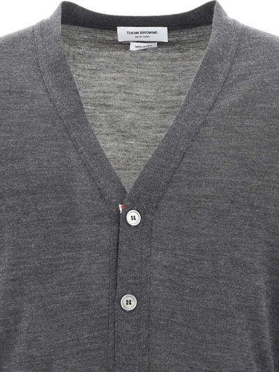 Thom Browne V-neck Cardigan With 4-bar Stripe In Medium Grey Merino In Grey