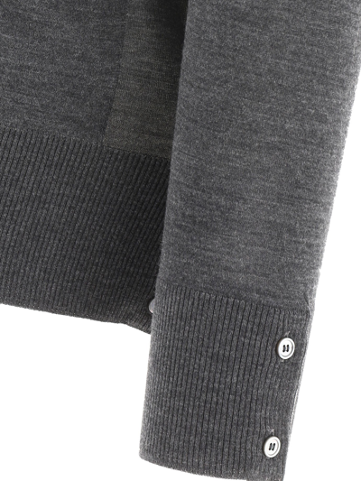 Thom Browne V-neck Cardigan With 4-bar Stripe In Medium Grey Merino In Grey