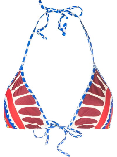 La Doublej Abstract Print Halterneck Bikini Top In Blau