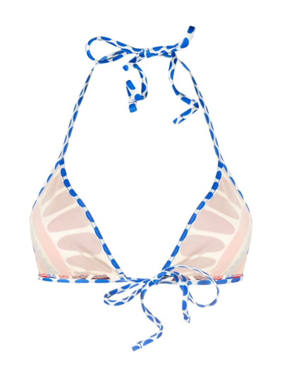 La Doublej Abstract Print Halterneck Bikini Top In Blau