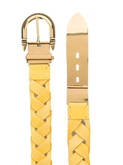 Shop Etro Metal-prong Woven Leather Belt In Gelb