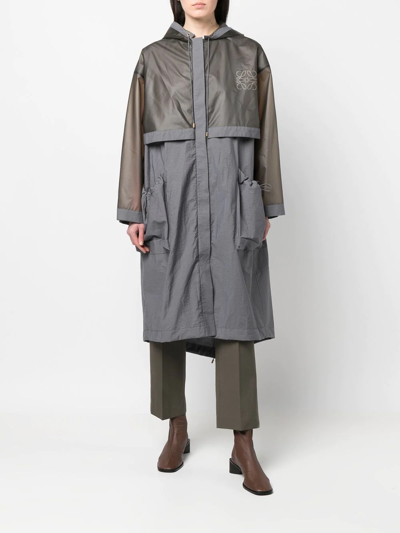 Shop Loewe Logo-print Panelled Hooded Coat In Grey